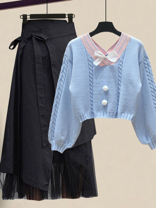MARTA SKIRT SET Blue Sweater Skirt 1