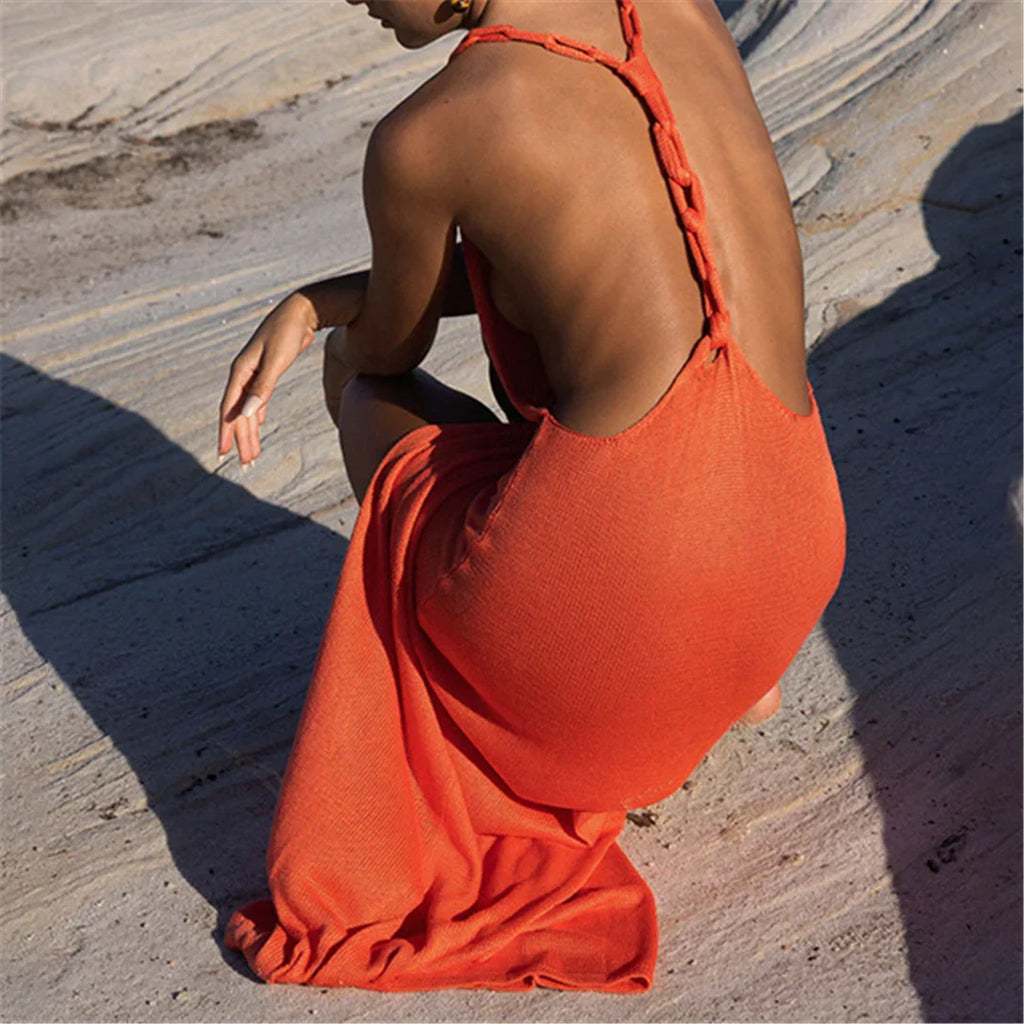 V-Neck Backless Crochet Beach Tunic