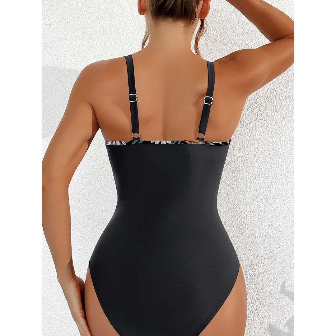 Mesh Leopard Print Monokini V-Neck