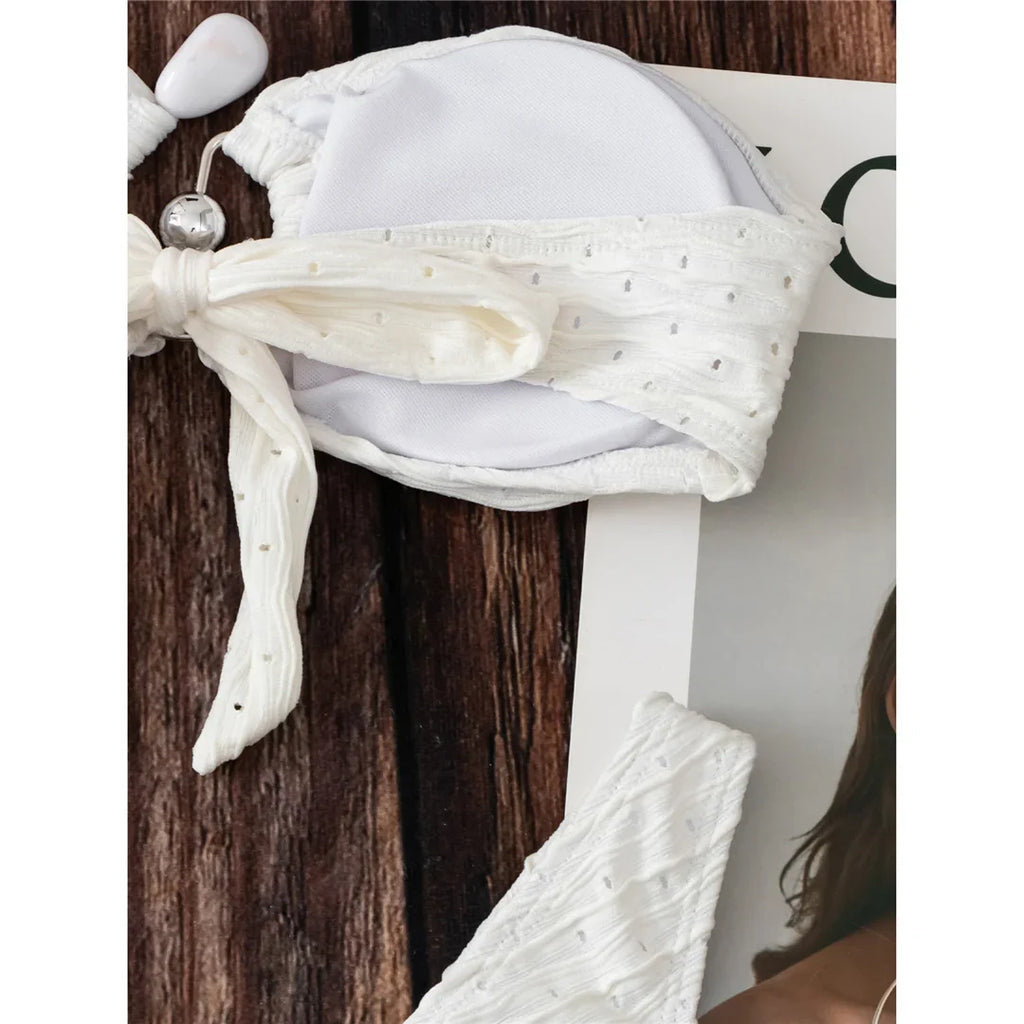 Bandeau Hollow Out Bikini with Sarong