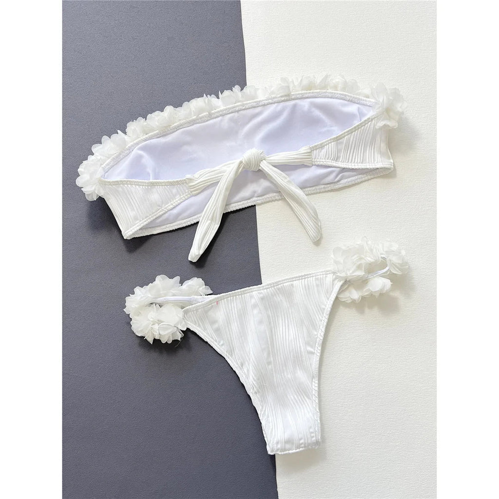 Bandeau Ruffled Wrinkled Bikini Set