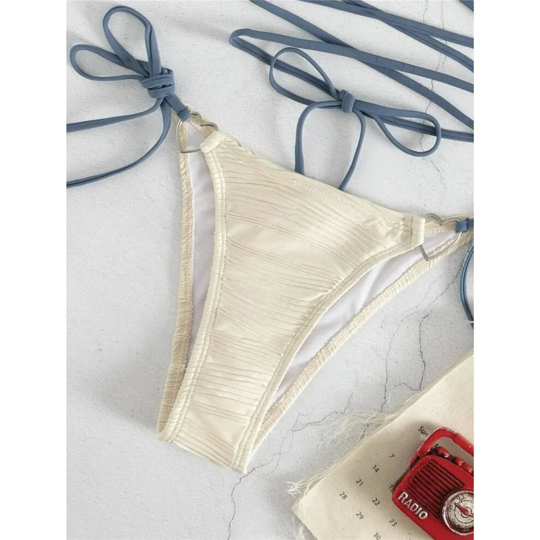 Wrap Halter Wrinkled Bikini Set