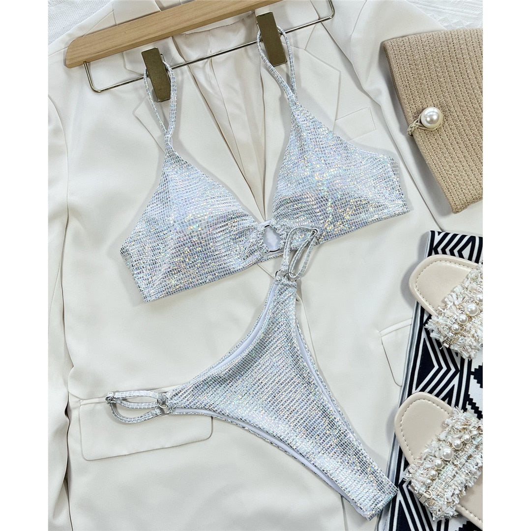 Shiny Sequins High Cut Bikini