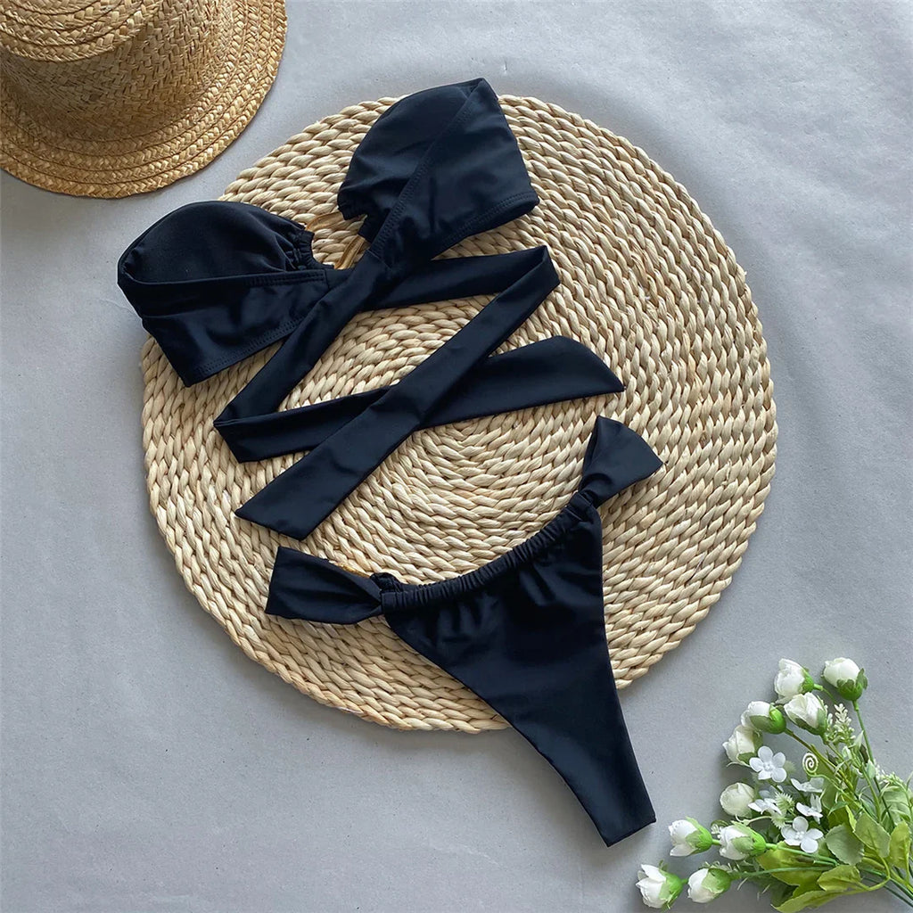 Bandeau Metal Rings High-Leg Bikini
