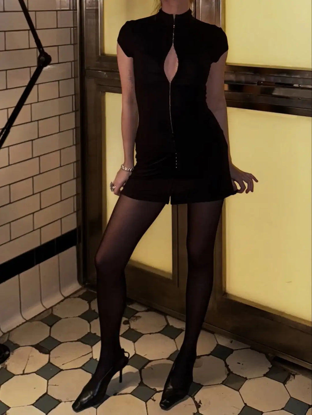 K-Pop Black Hollow Mini Dress