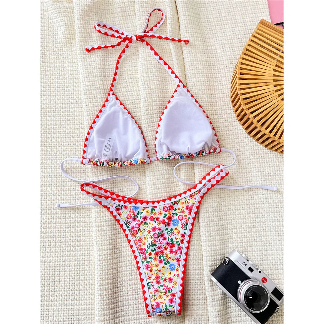 Floral Halter Brazilian Bikini Set