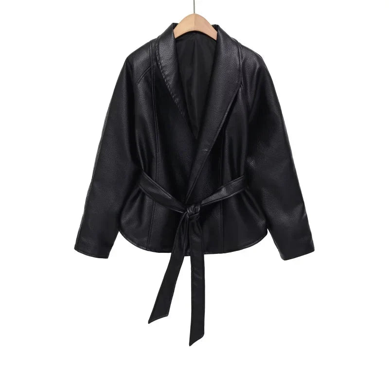 Valentina Belted PU Leather Jacket