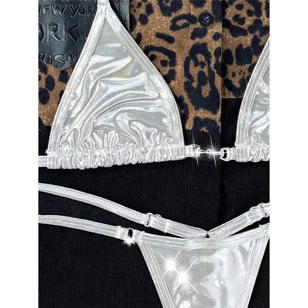 Faux Leather Mini Thong Bikini