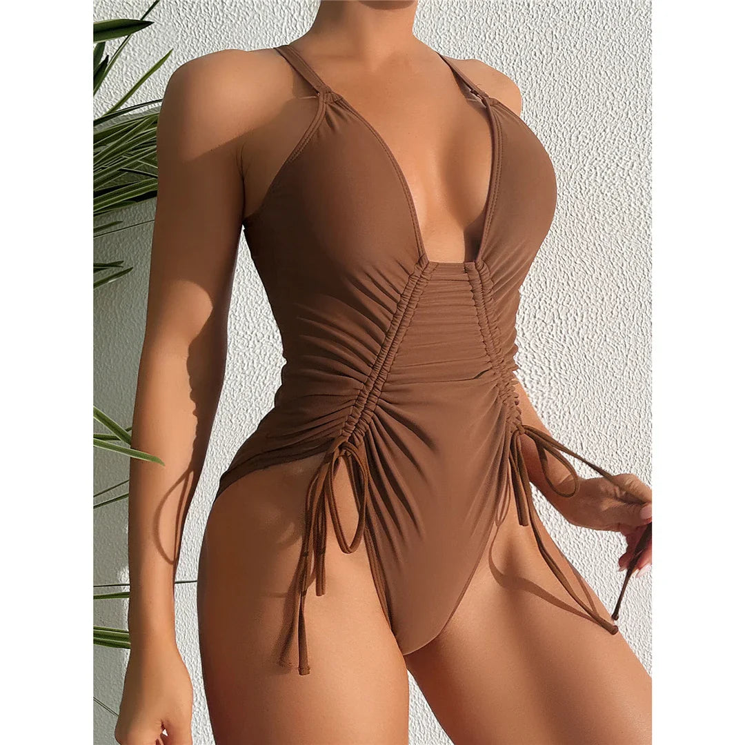 V Neck Lace-Up Monokini