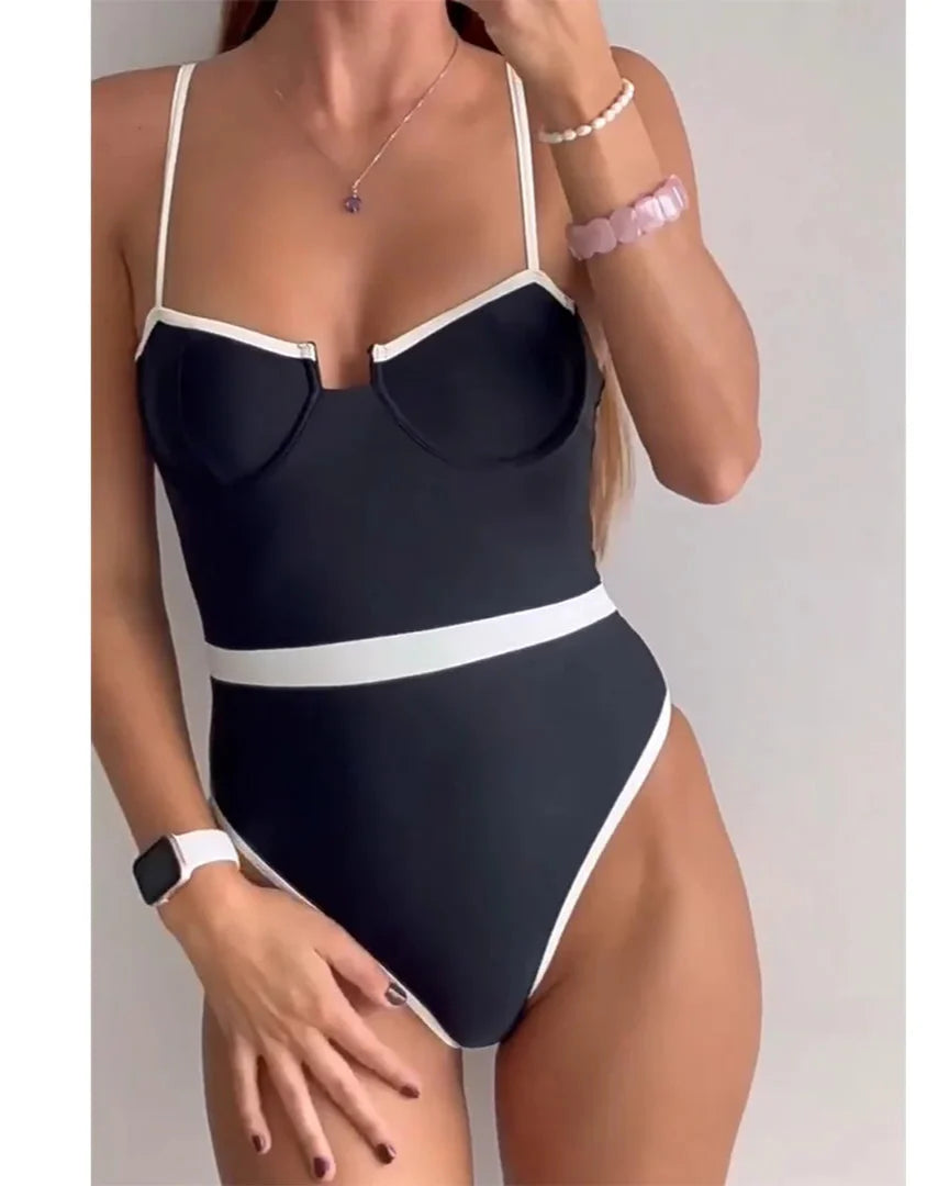 Splicing Underwired One Piece Swimsuit