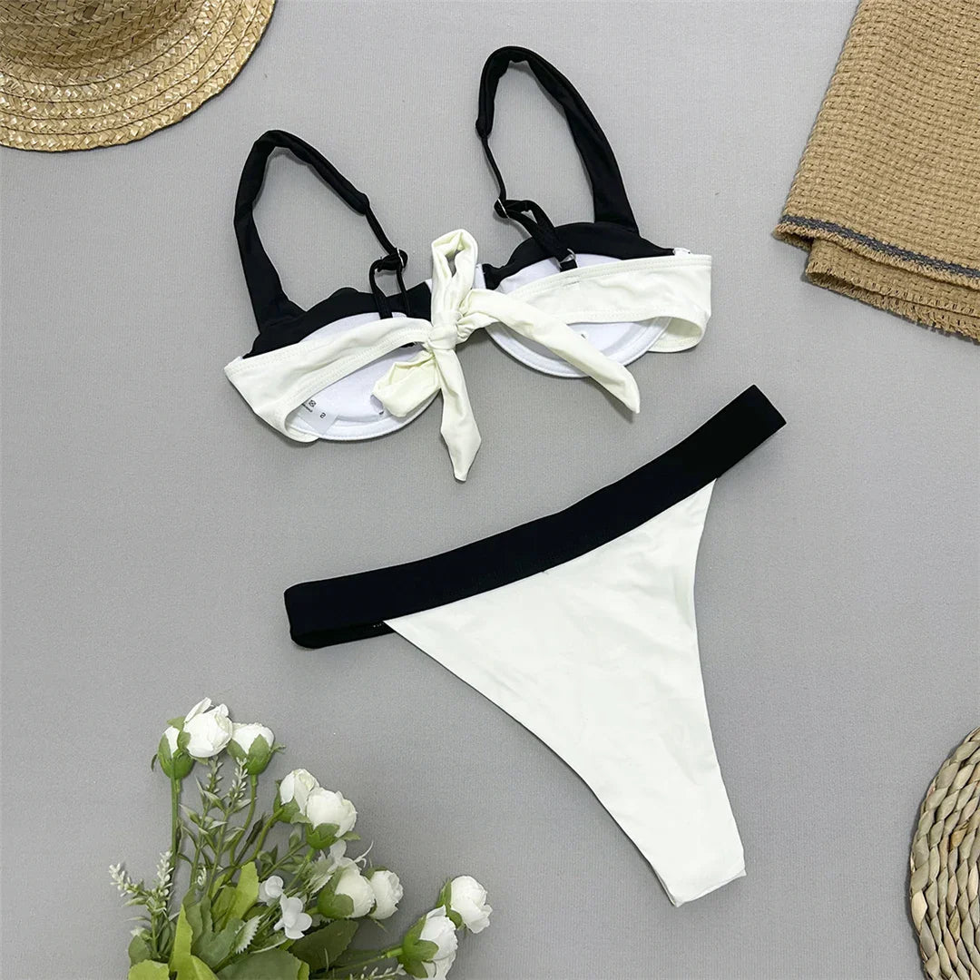 Splicing U Neck Underwired Bikini Set