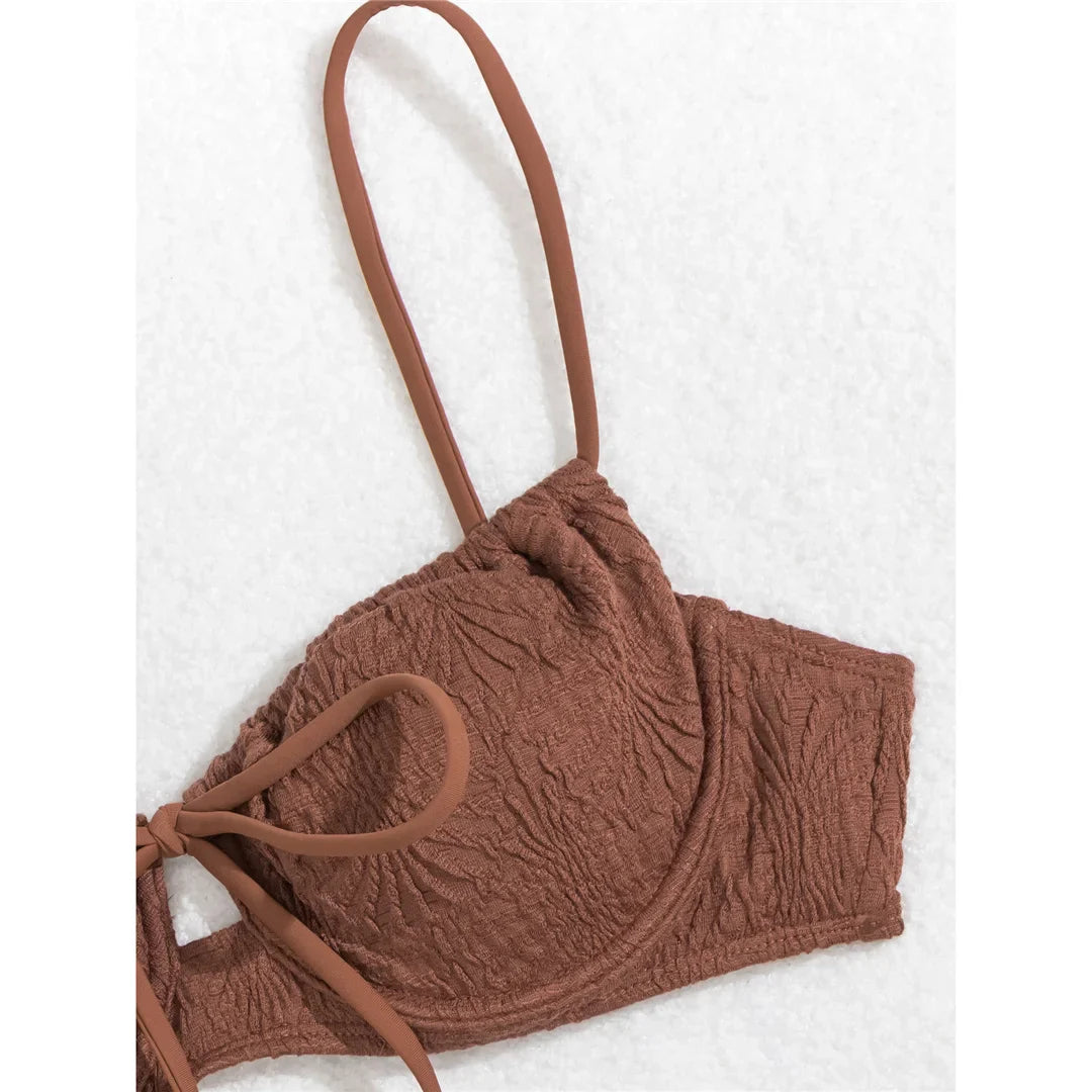 Wrinkled Underwired Knotted Bikini Set