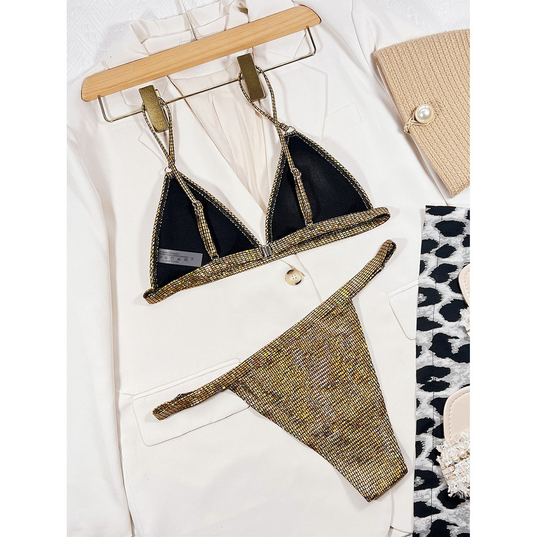 Gold Shiny High Cut Bikini