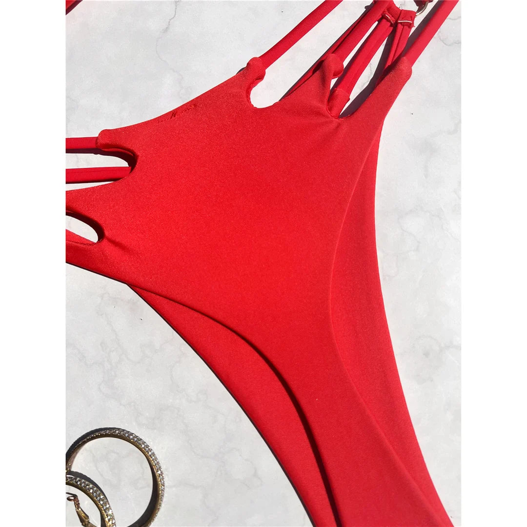 Bandeau Metal Rings Wrinkled Bikini