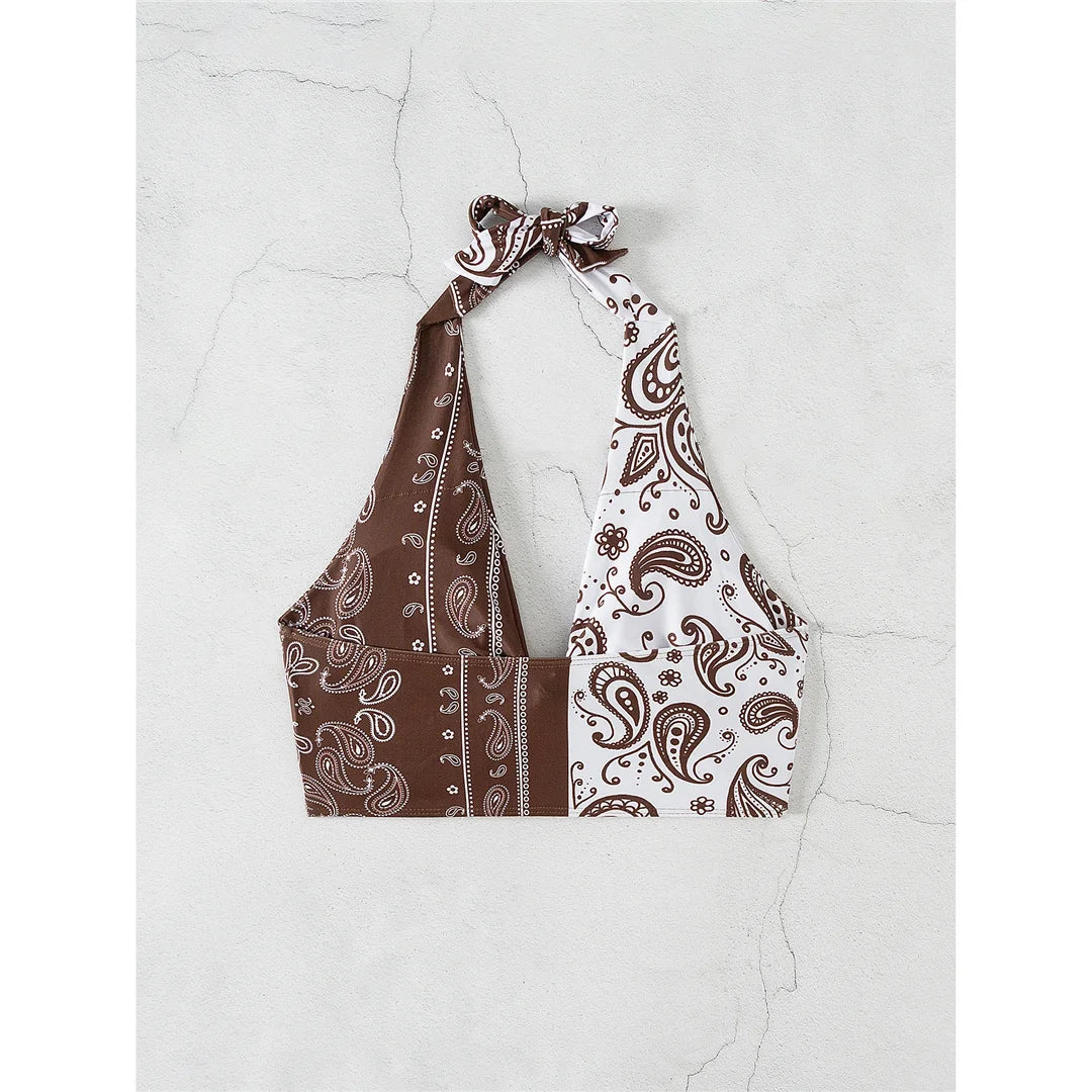 Printed Splicing Halter Top