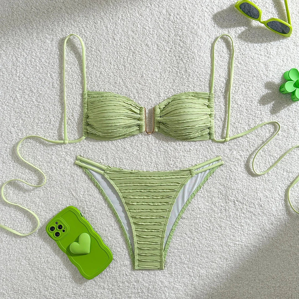 U Neck Crinkled Bikini Set