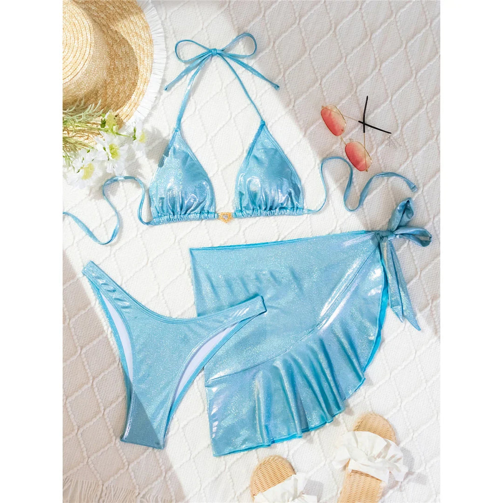 Shiny Halter Brazilian Bikini Set