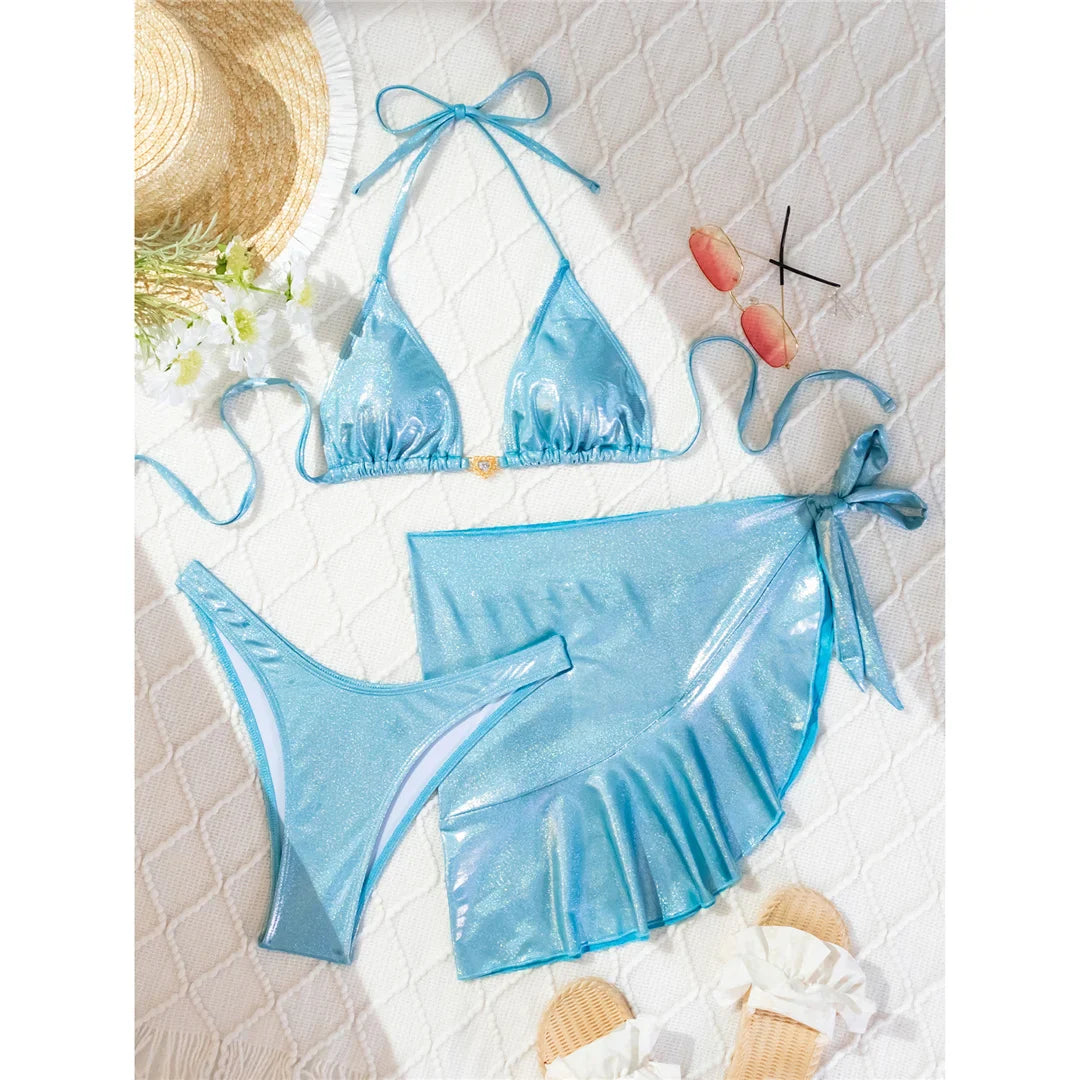 Shiny Halter Brazilian Bikini Set