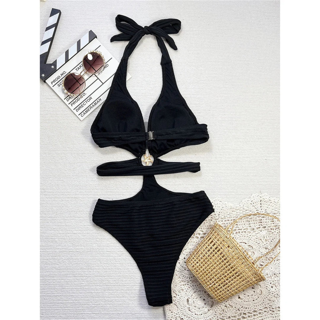 V Neck Cut-Out Ribbed Monokini