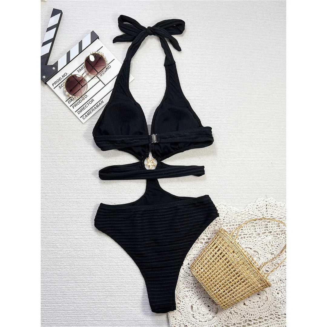 V Neck Cut-Out Ribbed Monokini
