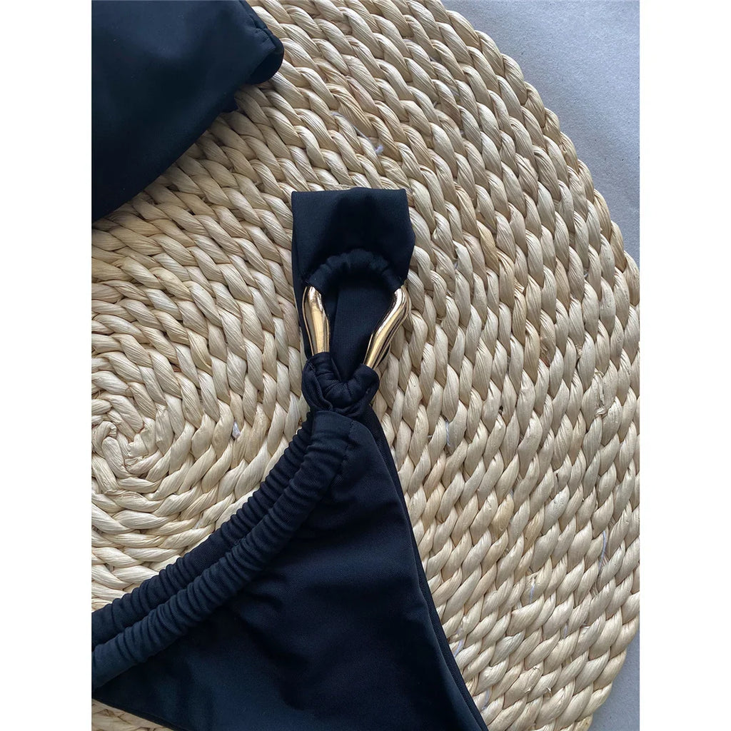 Bandeau Metal Rings High-Leg Bikini