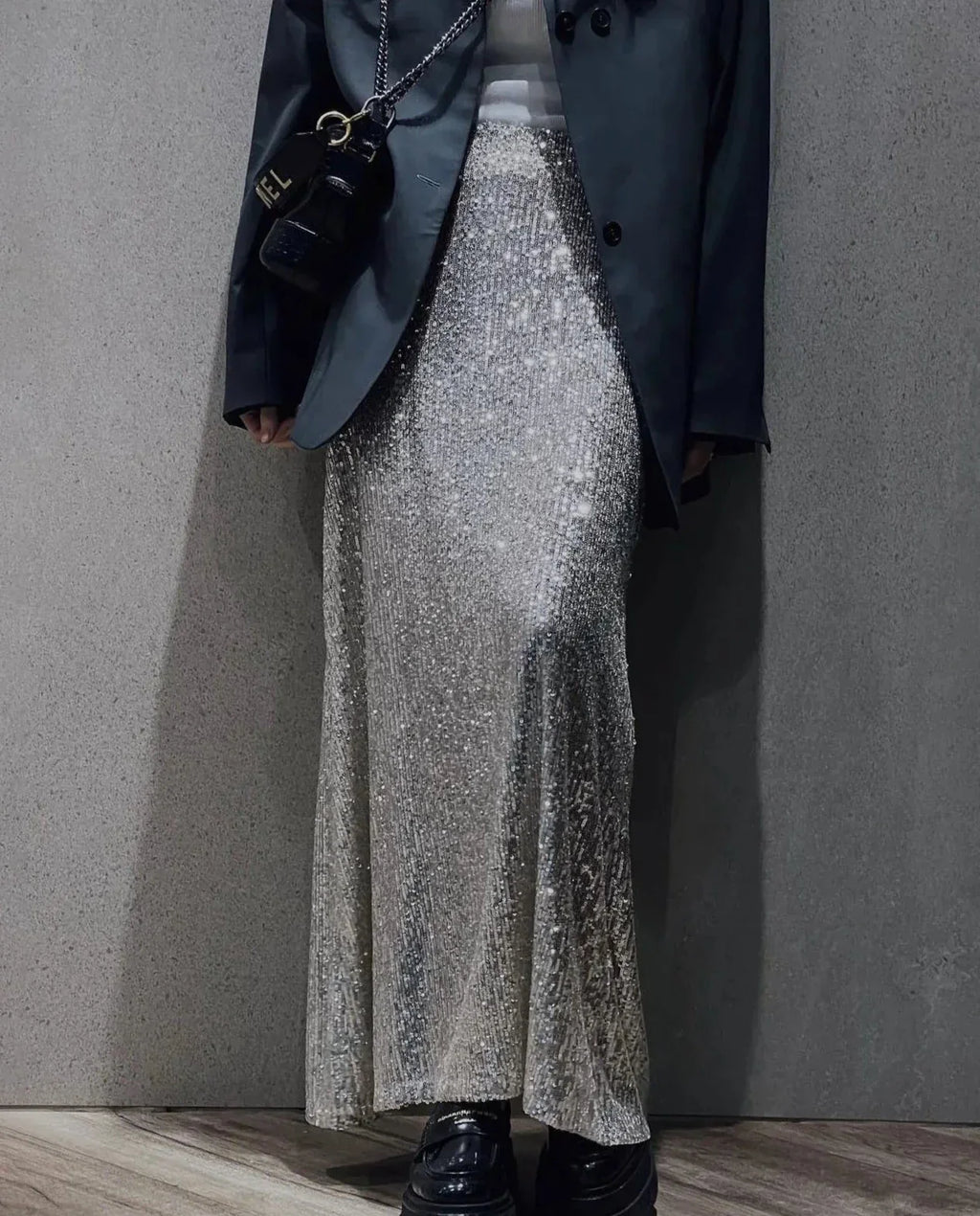 SEQUINED SKIRT Silver Skirt