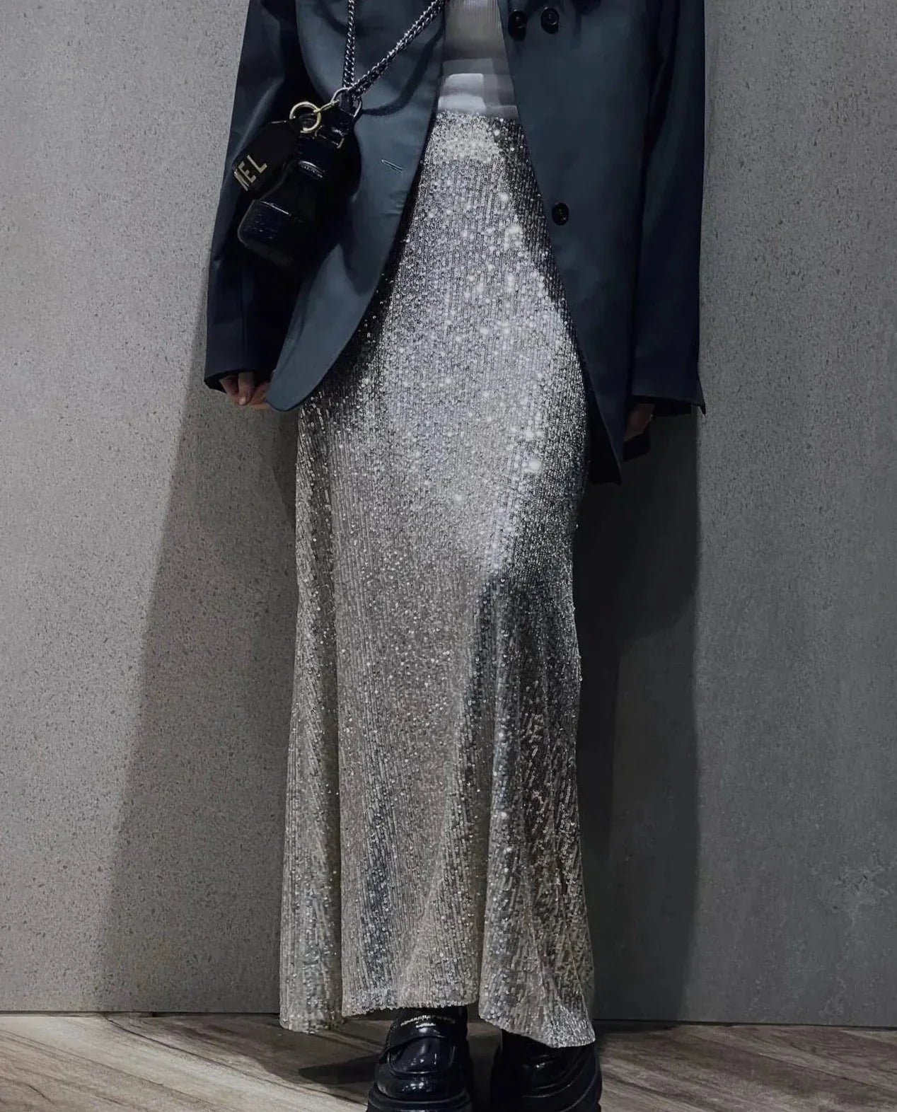SEQUINED SKIRT Silver Skirt
