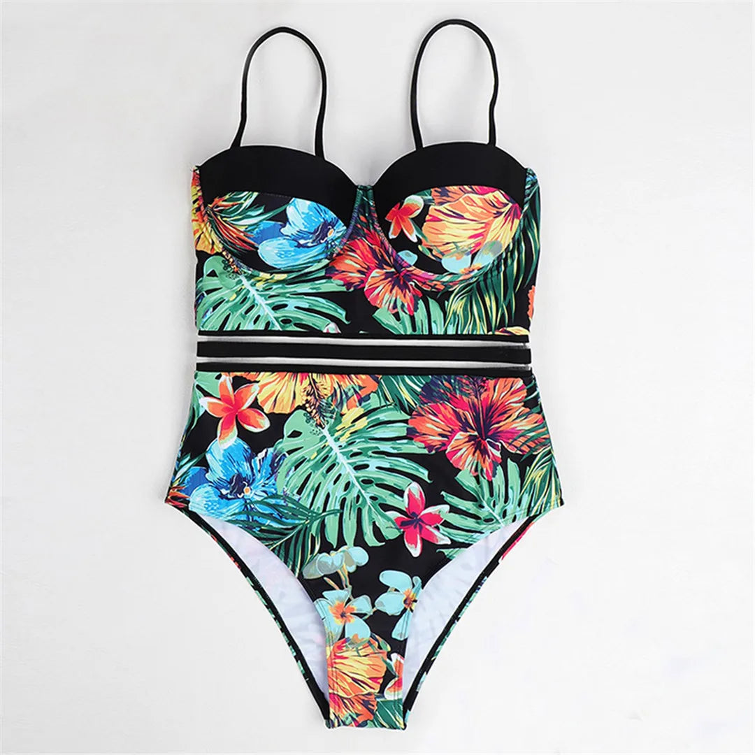 Leaves Printed Monokini Green