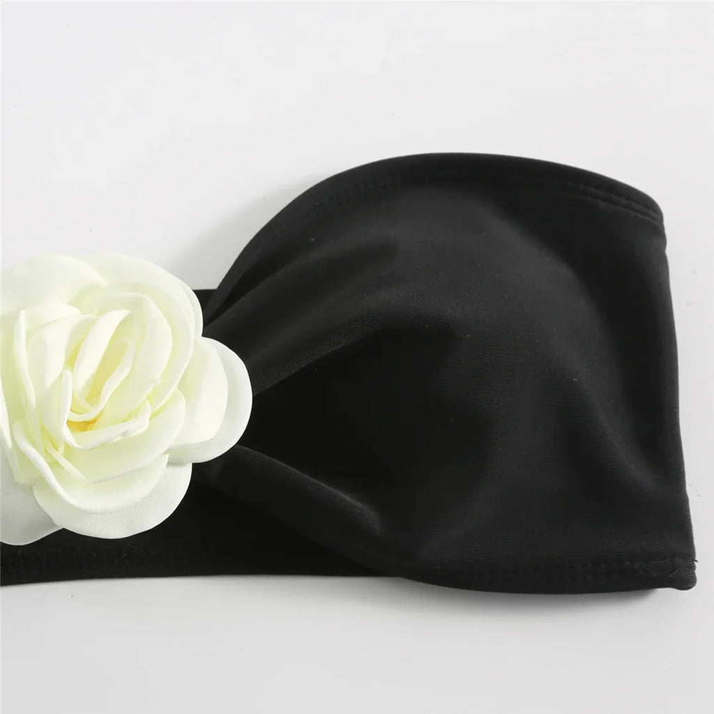 3D Flowers Bandeau Bikini Set