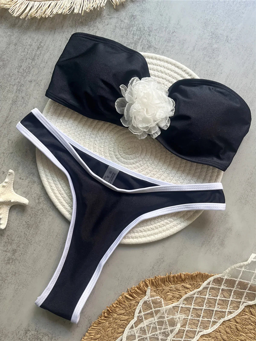 3D Flowers Bandeau Cheeky Bikini