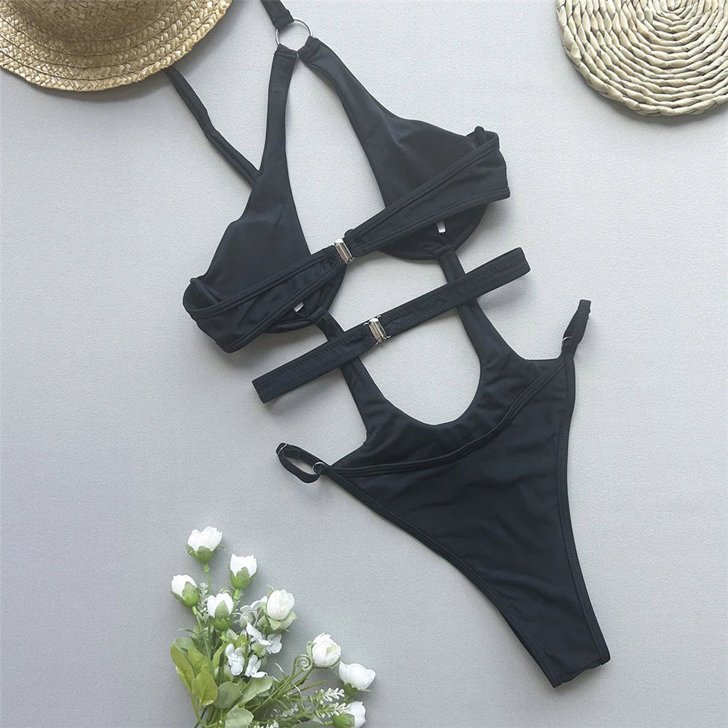 Asymmetric V-bra Underwired Monokini
