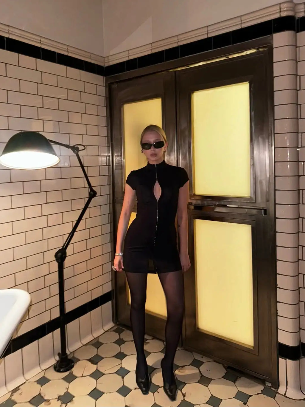 K-Pop Black Hollow Mini Dress