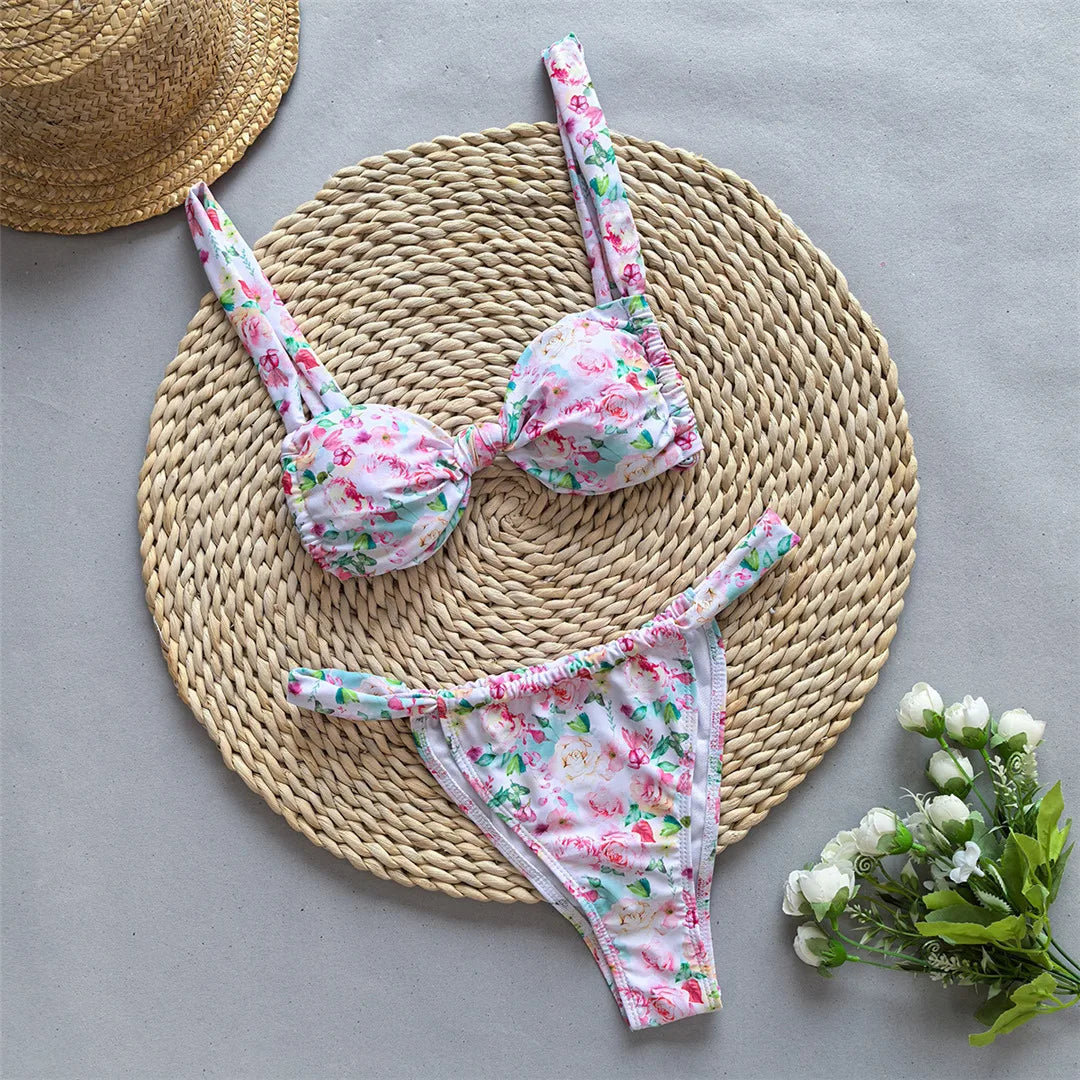 Tie Dye Flowers Bikini Set Pink Flowers