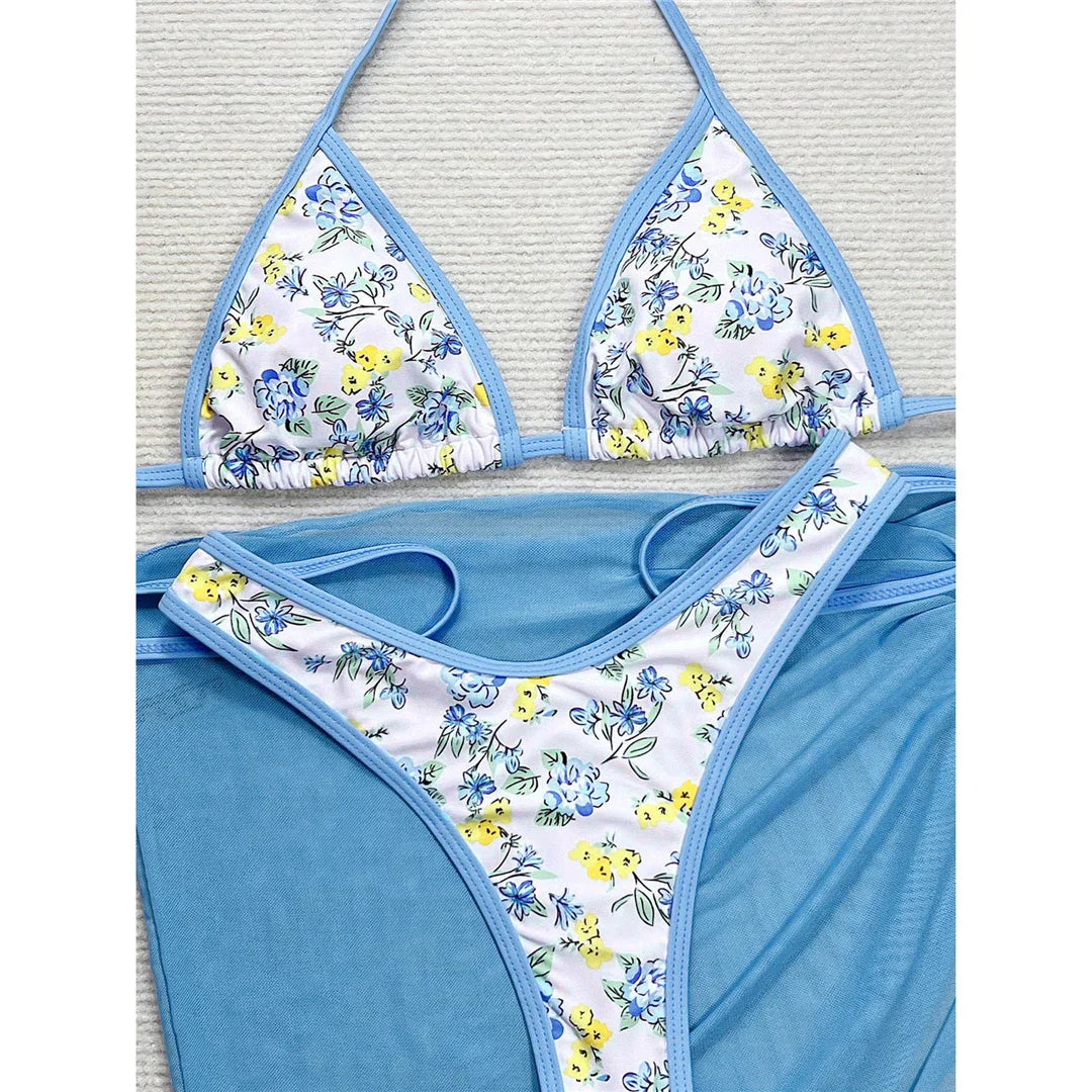 Floral Halter Thong Bikini Set