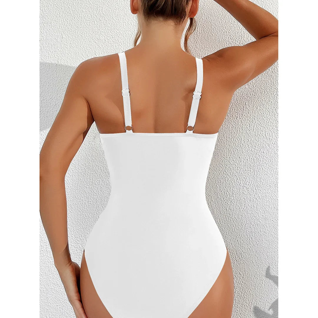 Mesh Leopard Print Monokini V-Neck