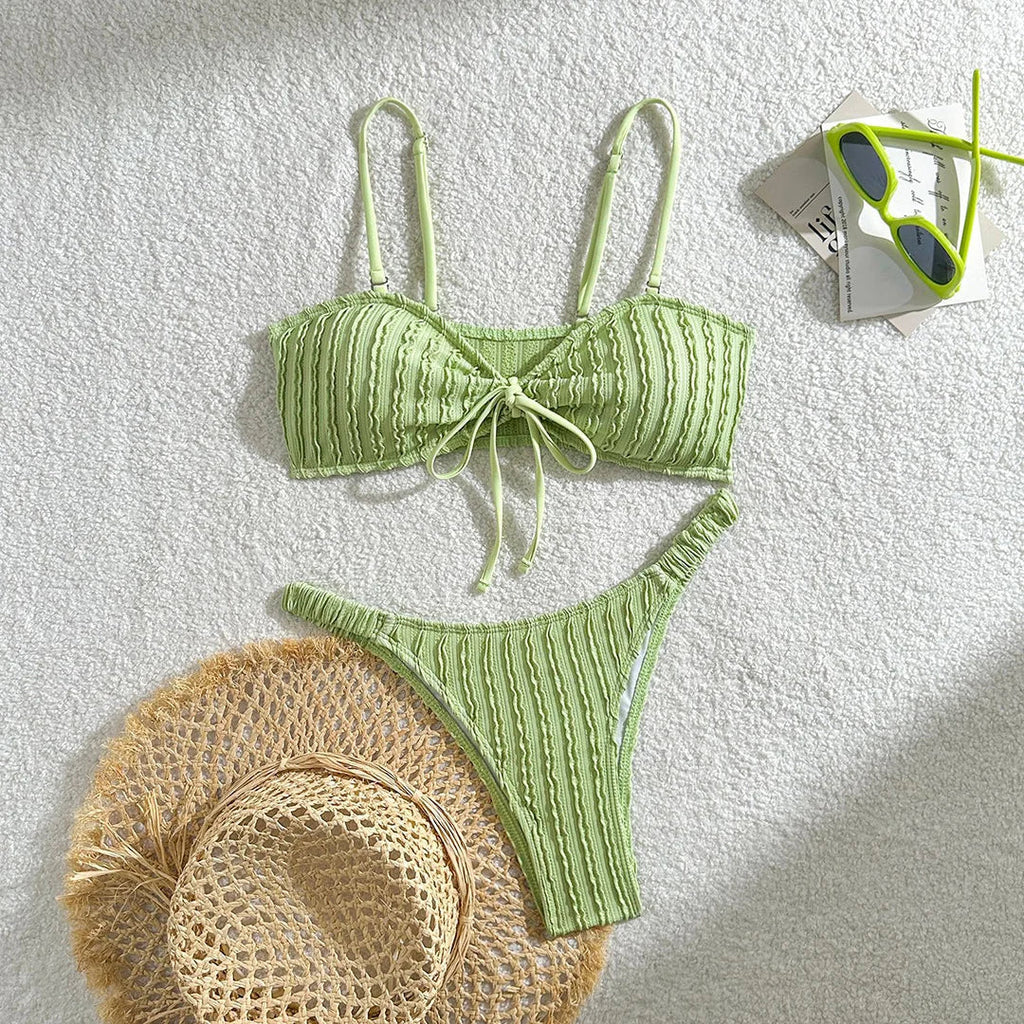 Crinkled Knotted Brazilian Bikini Set