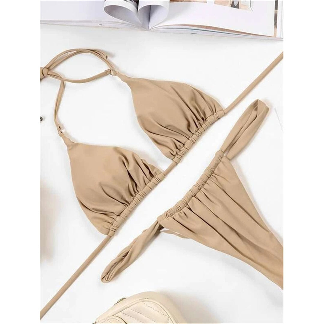 Wrinkled High Cut Thong Bikini