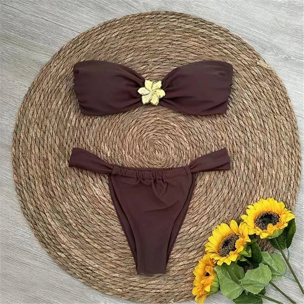 Gold Flower High Leg Bikini