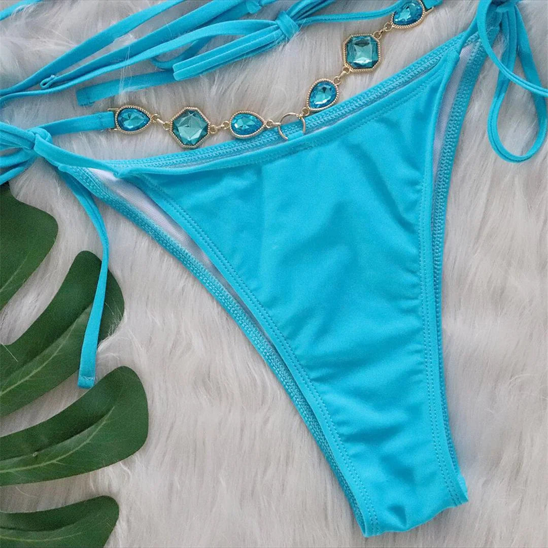Rhinestone Wrap-Around Bikini Set