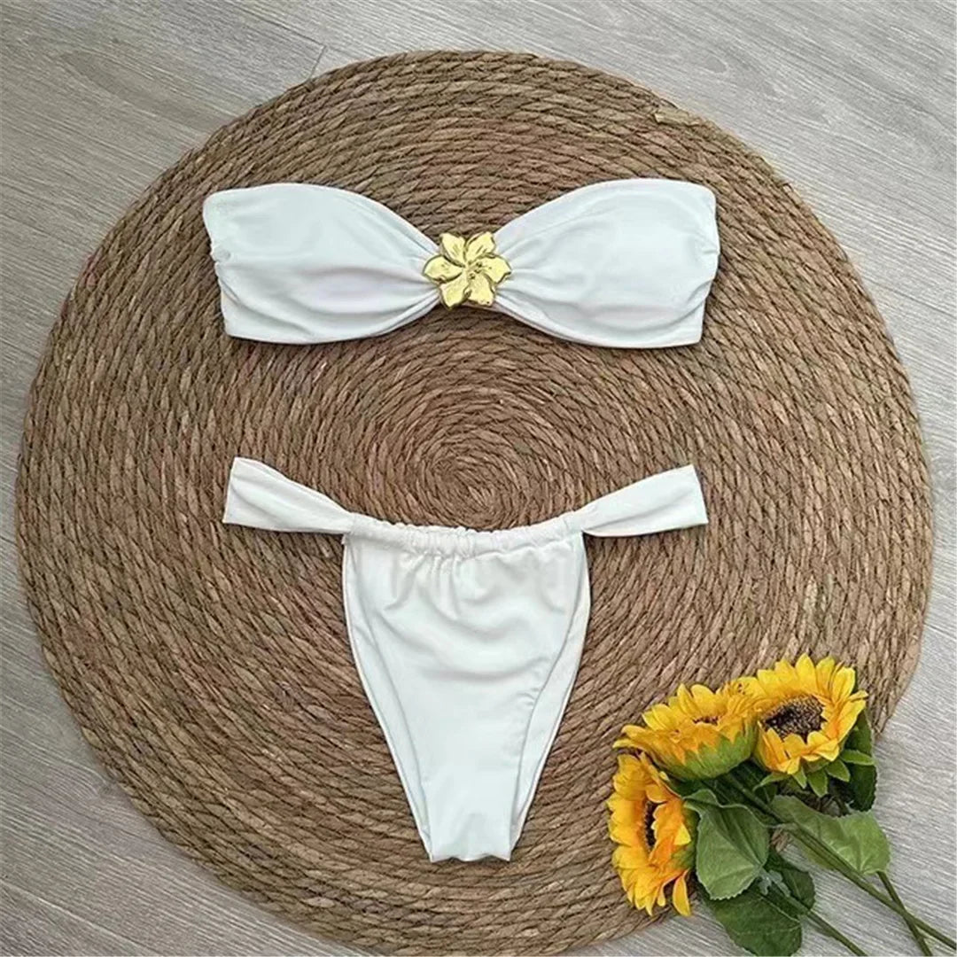 Gold Flower High Leg Bikini