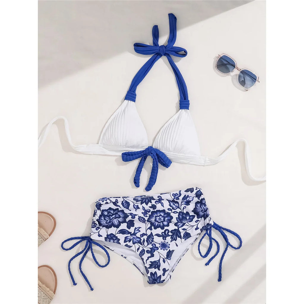 Floral Halter High Waist Bikini