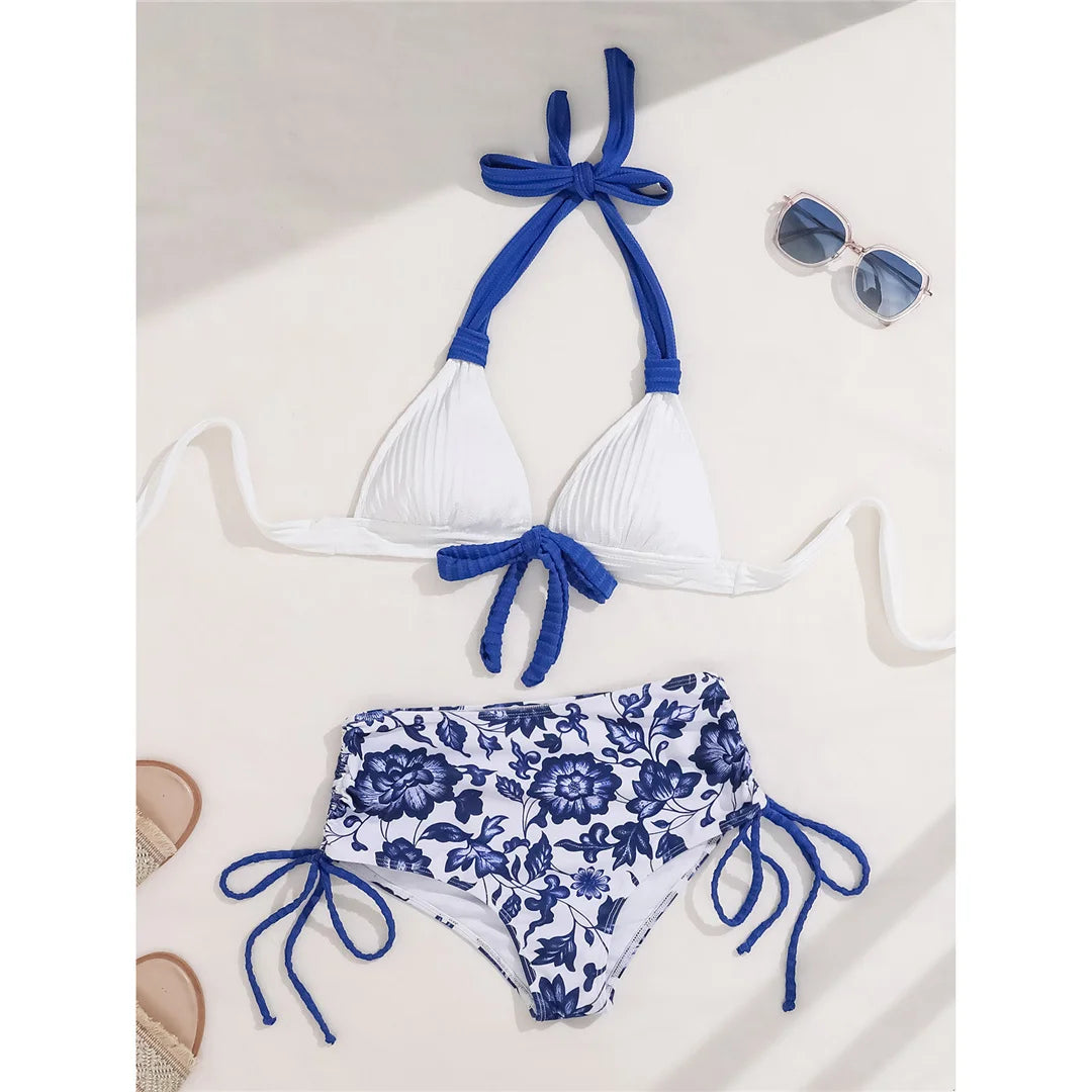 Floral Halter High Waist Bikini