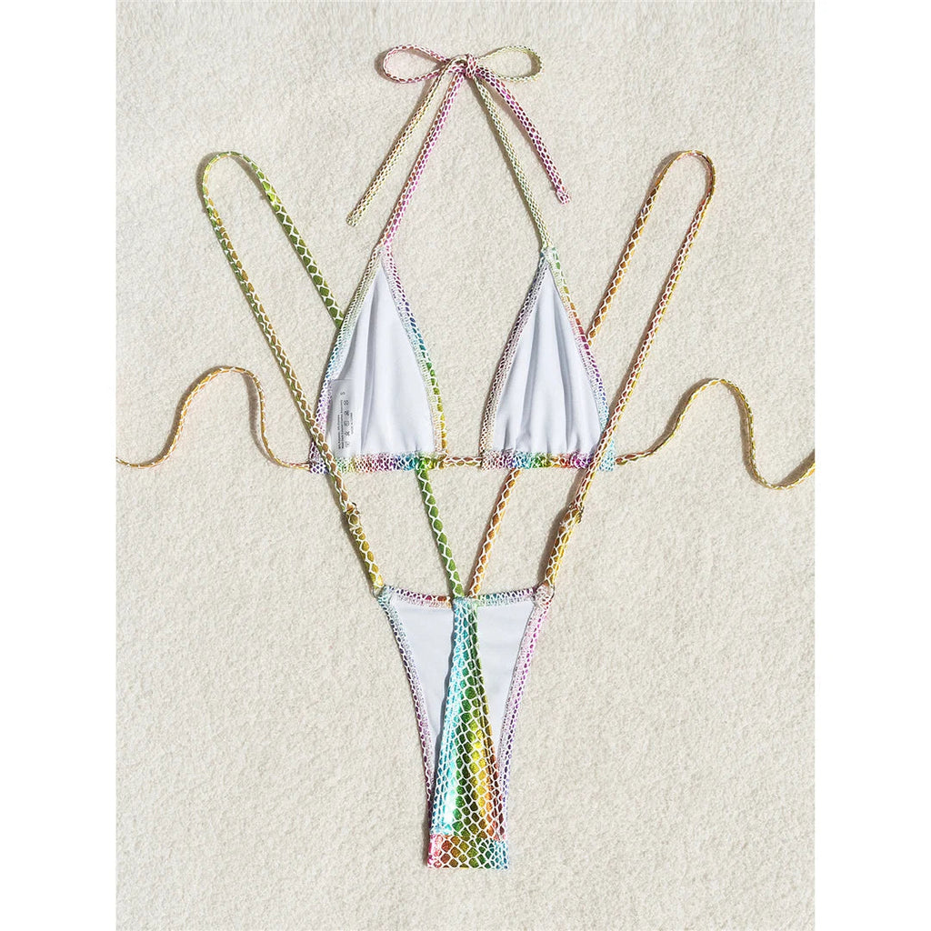 Colorful Halter Thong Bikini