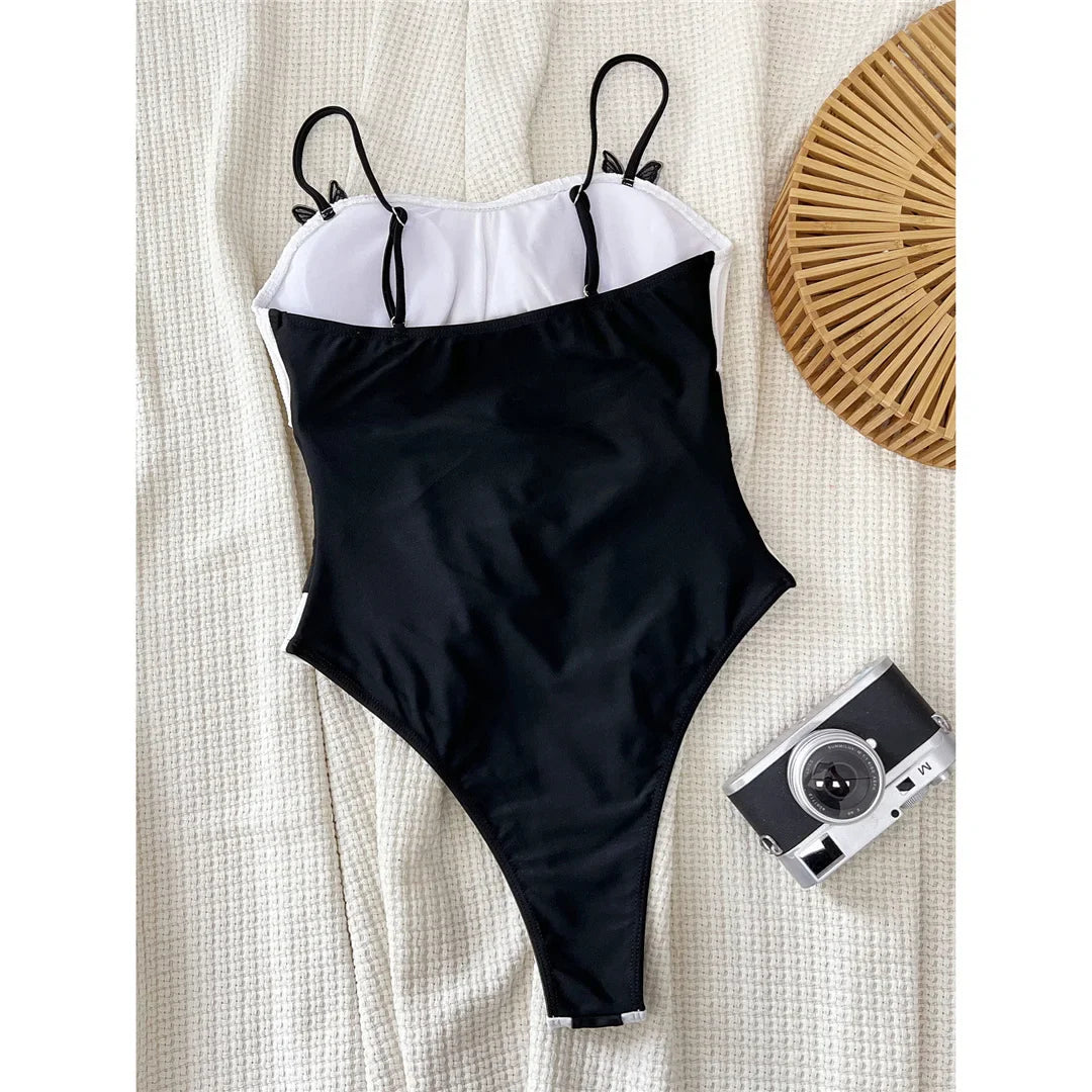 Splicing Ribbed One Piece Swimsuit