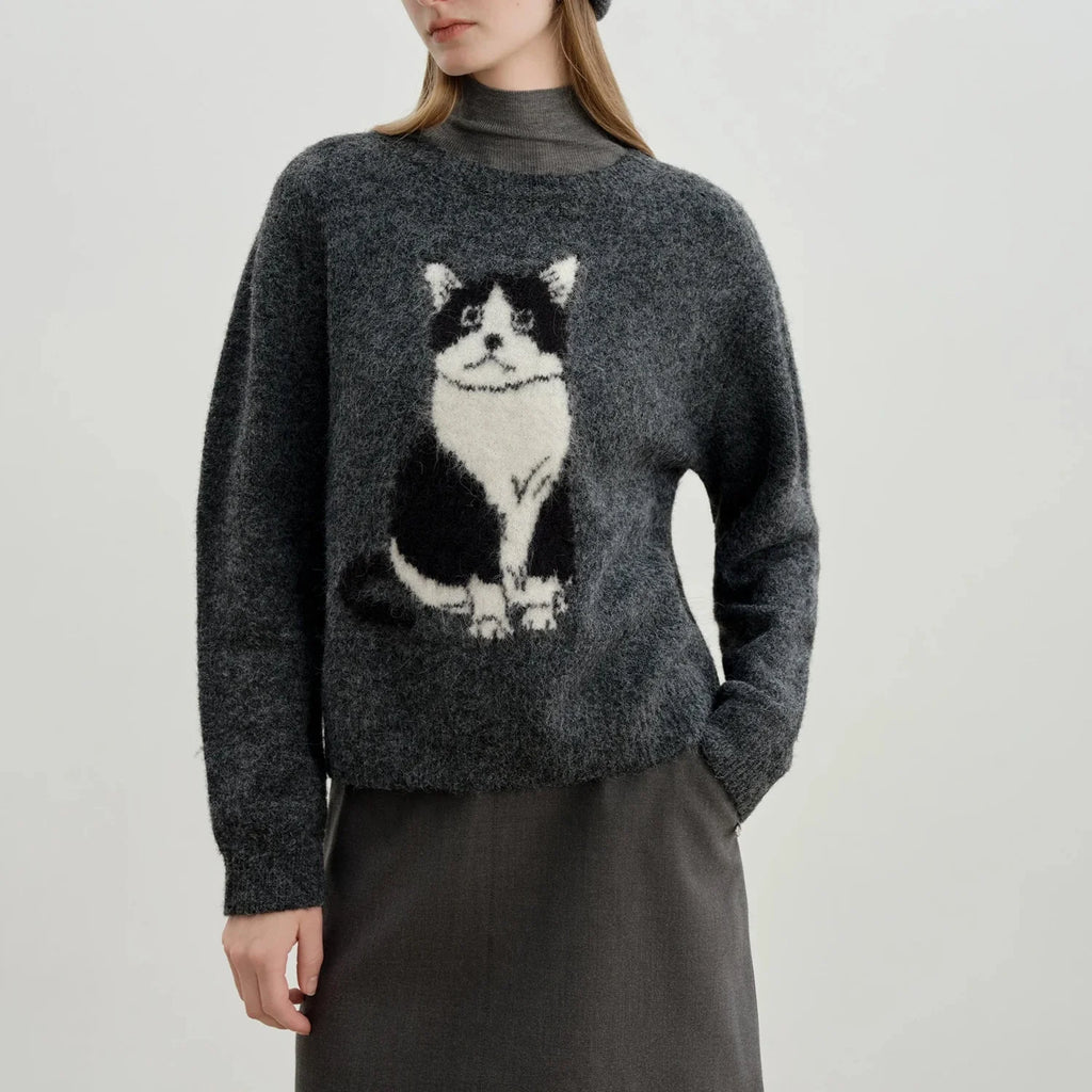 Luna Cat Jacquard Knit Sweater