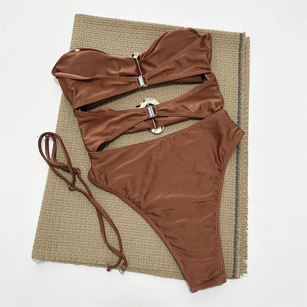Metal Rings Cut Out One Piece Swimsuit