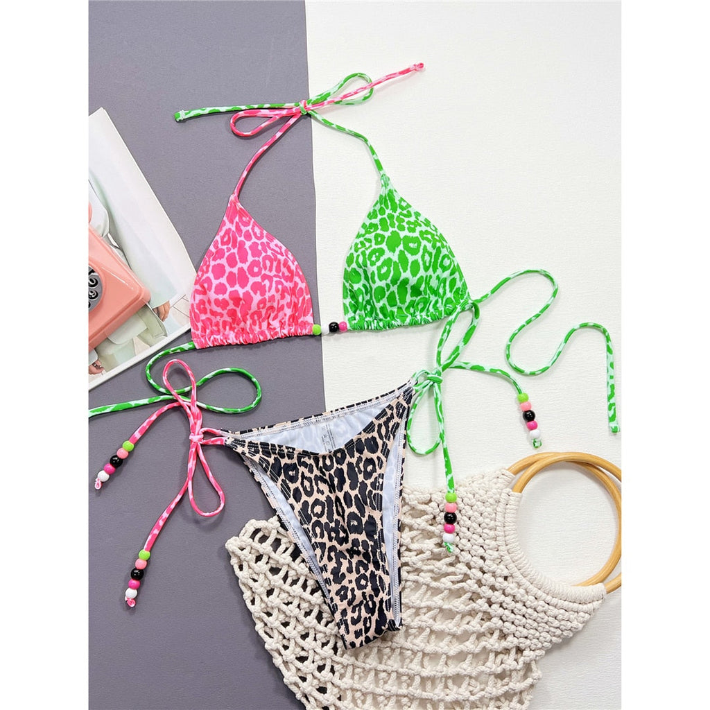 Leopard Printed Halter Bikini Leopard