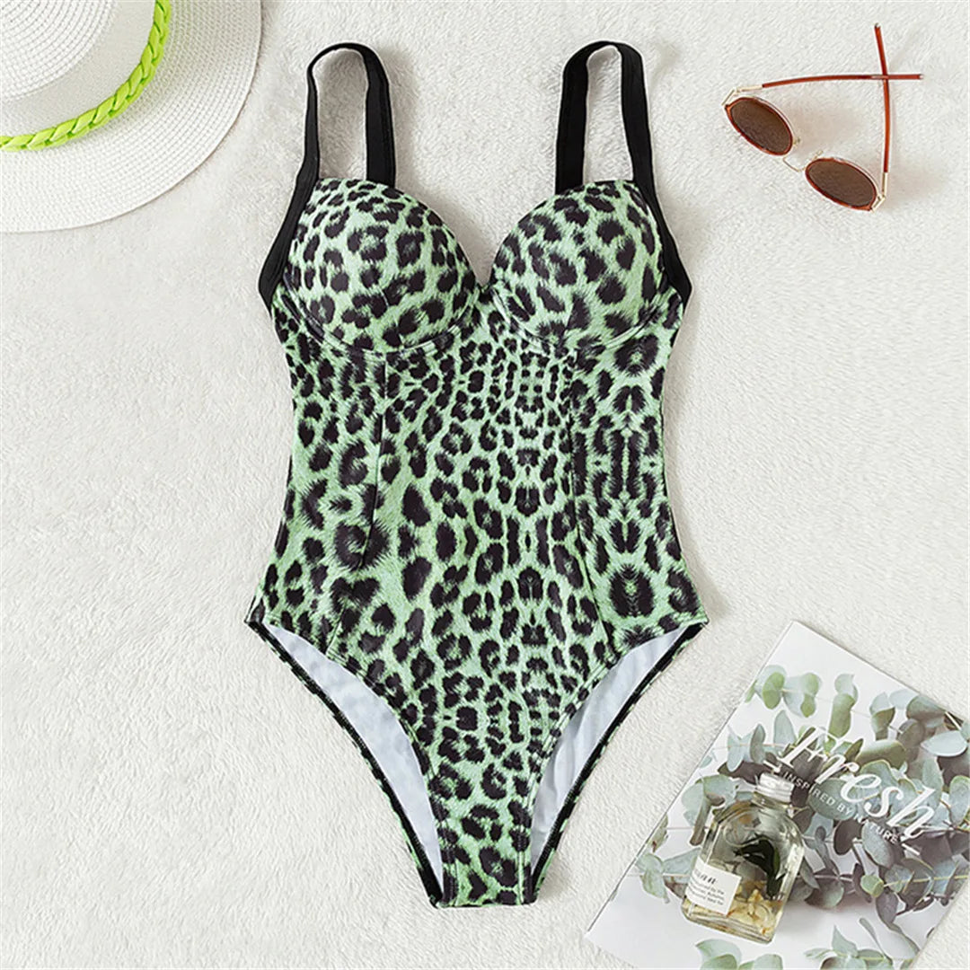 Leopard Underwired One Piece Swimsuit Green Leopard