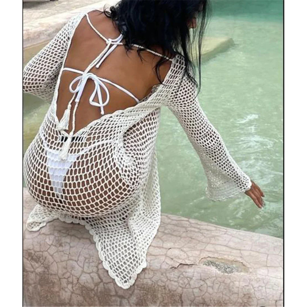 Backless See Through Crochet Tunic