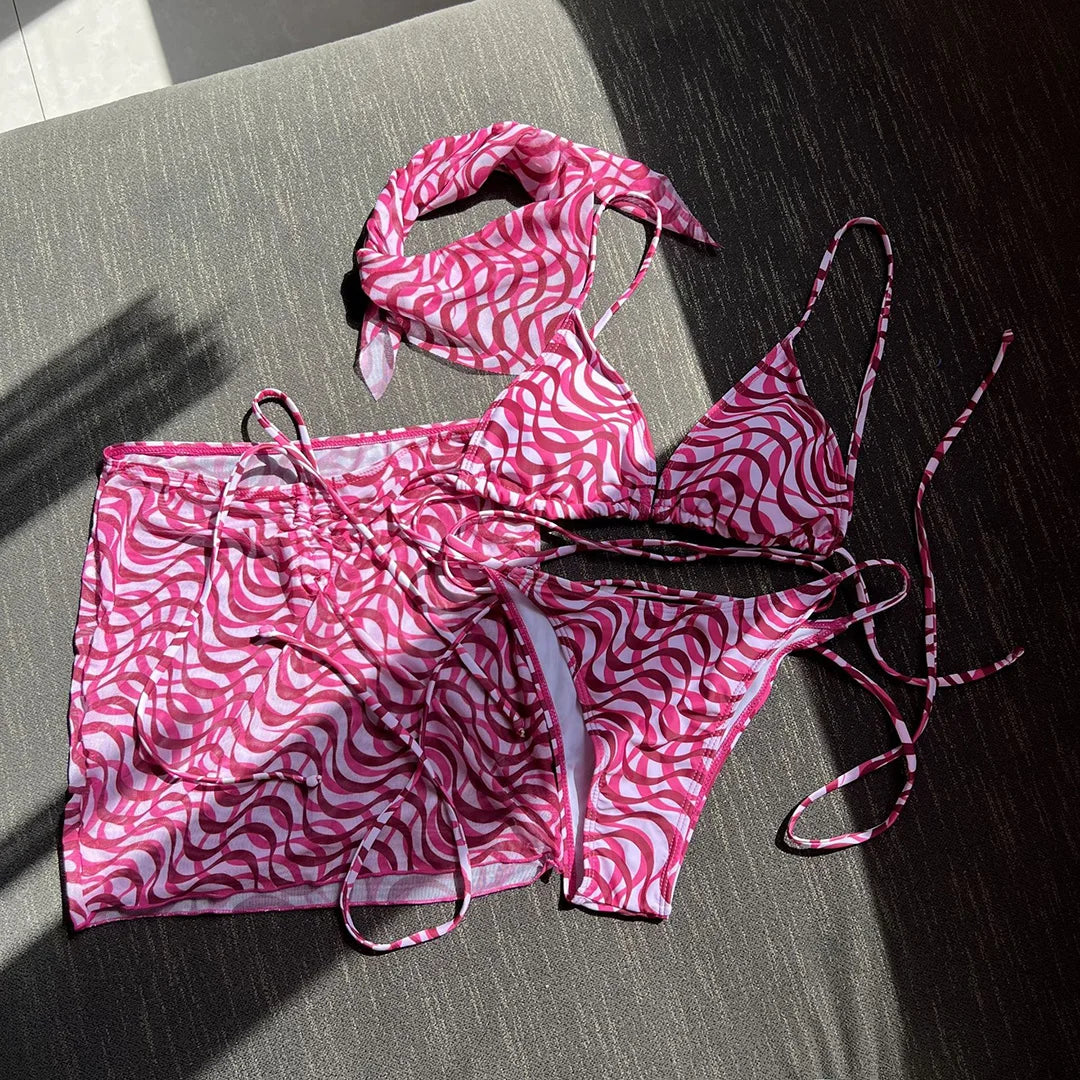 Wrap Around Bikini With Skirt and Hairband
